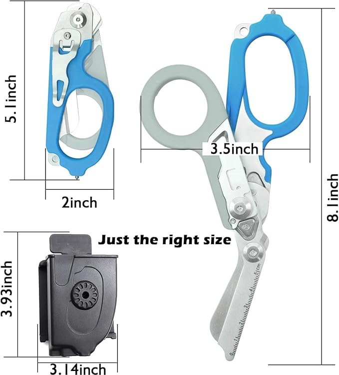6 In1 Emergency Response Shears, Multifunction Self-luminous Medical Scissors Strap Cutter and Glass Breaker with Compatible Holster (Gold/White)