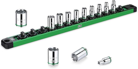 SK 1/4" Drive Socket Set, Metric Sockets, 13-Piece 4-14 mm, SuperKrome Finish, Premium CR-V Construction, with Aluminum Socket Organizer