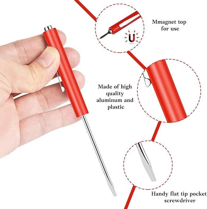 60 Pieces Pocket Screwdriver Mini Tops and Pocket Clips Magnetic Slotted Small Screw Driver with a Single Blade Head for Mechanical, Electrician (Red)