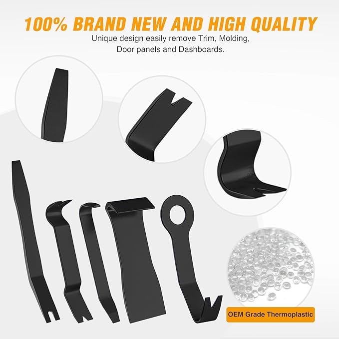 GOOACC 5PCS Auto Trim Removal Tool Kit No-ScratchTool Kit for Car Audio Dash Window Molding Fastener Remover Tool Kit-Black