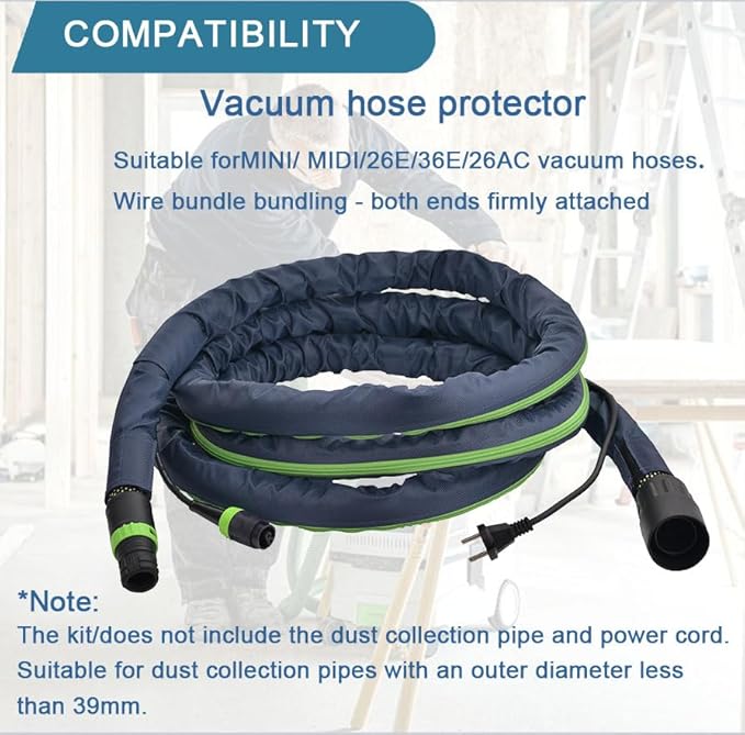 HNSL 5m Nylon Vacuum Hose Protective Cover for 32-37mm Outer Diameter Hoses