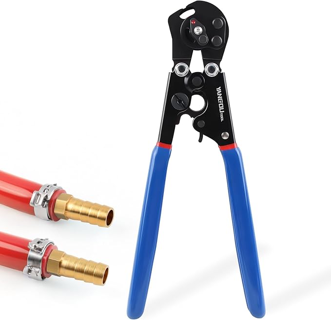 2 IN 1 Ratchet PEX Crimping Tool Cinch and Remove Dual Function Ergonomic Handle for PEX Pipe and Pinch Crimping Suitable for 3/8" to 1" Stainless Steel Clamps