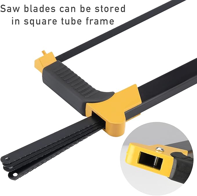 DOWELL Hand Saw 12-inch Hacksaw Frame Heavy Duty Adjustable 45/90 Angle Hacksaw with 5 Replaceable Saw Blades Inside the Frame for Steel Pipe Cutting PVC Carpentry Woodworking HY041101