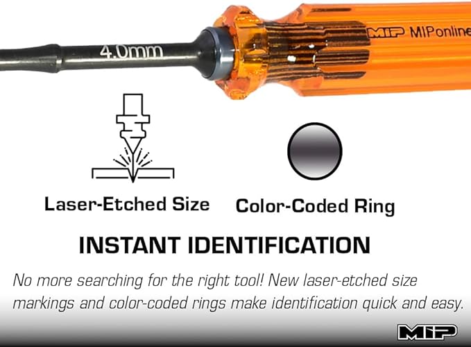 MIP 9801 4.0mm Metric Hex Nut Driver RC Tool ??Precision Grip Hex Screwdriver with Deep Socket for RC Car Repair, Made 100% in USA
