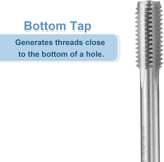 uxcell Hand Bottom Tap 1/2-13 UNC 2B Thread Bottoming Style Threading Taps High Speed Steel HSS6542 Straight Flutes Screw Tapping Tool