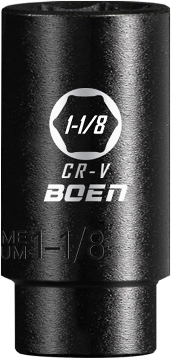 BOEN 1/2" Drive Deep Impact Socket,1-1/8 Inch Premium Socket,SAE,6 Point,Cr-V Steel with Laser Marking - Strong and Durable