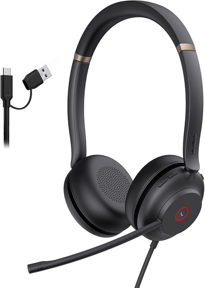 Yealink UH37 USB Headset with Mic,Wired Headset with Noise Cancelling Microphone for Computer PC Laptop VoIP Phone,USB-C/A Cable,Works with Zoom and Other Leading UC Platforms
