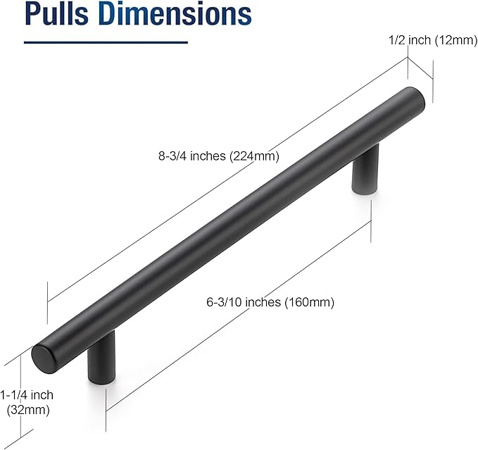 JOY DECOR 60 Pack 8-13/16 Inch Cabinet Pulls Kitchen Cabinet Handles with 6-1/4 Inch Hole Center Matte Black Cabinet Hardware Stainless Steel Kitchen Drawer Pulls for Cabinets Cupboard