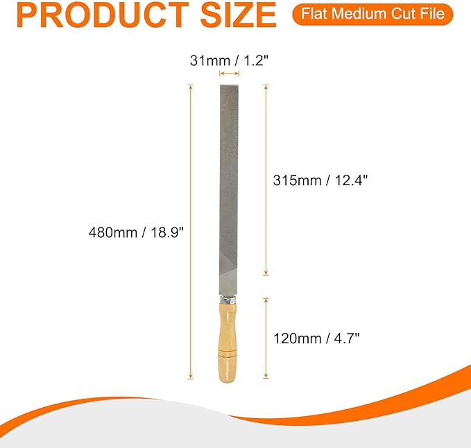 HARFINGTON Flat Medium Cut File 14" Double Cut Teeth High Carbon Steel Hand Rasp File with Wood Handle for Metal Wood Deburring Removing