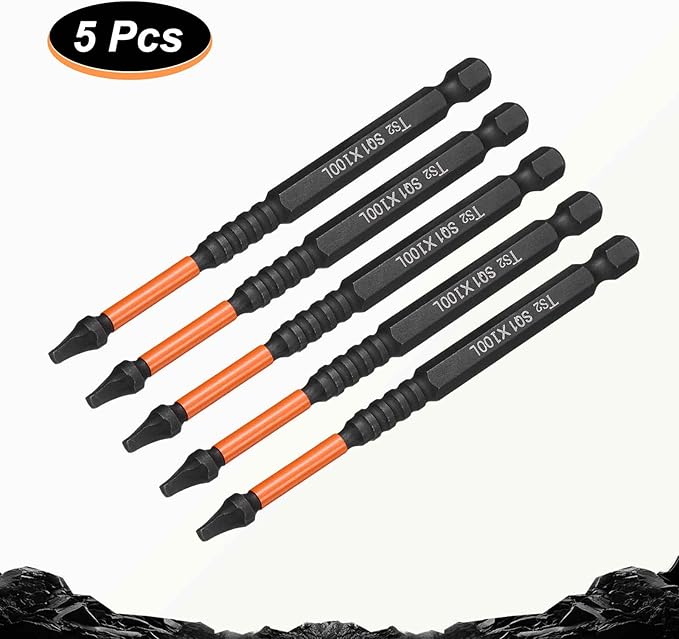 HARFINGTON 5pcs Square Head Screwdriver Bits 1/4" Hex Shank SQ1 Magnetic Head 4" Length S2 Steel Screw Driver Drill Bit for Repair Work Electric Screw Driver