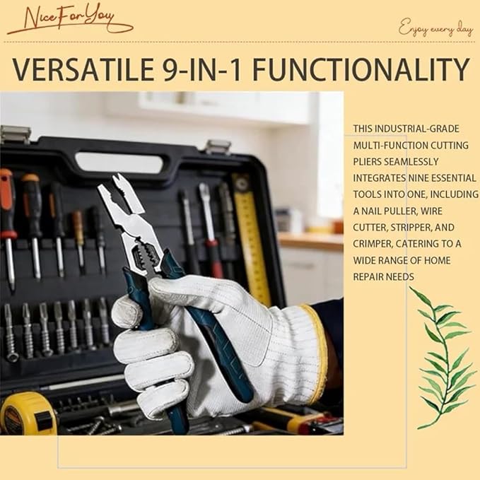 Industrial- Grade Nail Puller & Wire Cutter Tool | Compound Leverage Action Design for Heavy Duty Cutting 9-in-1 Multi-Functional Key Cutting Plierss/Wire Cutter/Stripper
