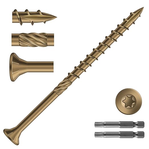#9 x 3 Inch Deck Screws (790Pcs) 10lb. Carbon Steel, Yellow, Flat Head, Rust Resistant epoxy Coated, with T25 Star Bit