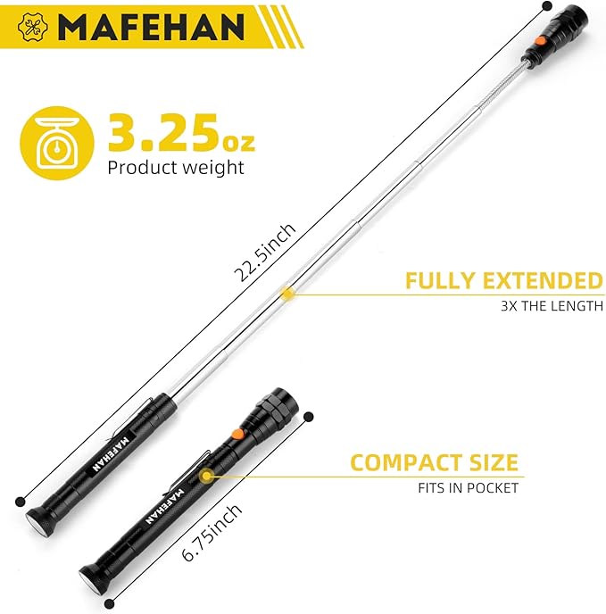 Telescoping Magnetic Pickup Tool with Extendable Flashlight, Unique Mens Gifts for Dad, Husband, Grandpa & Boyfriend ??Christmas Gifts, Stocking Stuffers, White Elephant Gifts