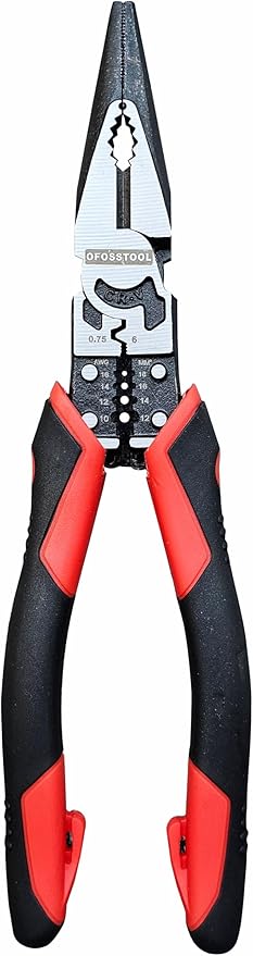 3PCS Combination Pliers Set, 9 In 1 Multifunction Electrician Tool, 8.5" Long Nose, 8.5" Linemens, 8" Diagonal Cutting Wire Stripper/Heavy Duty Side-Cut (Red/Black)