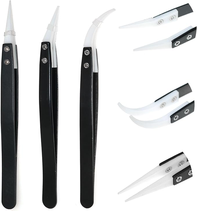 3PCS 13cm Stainless Steel Non-Conductive Tweezers Ceramic Tweezers High Temperature Resistance 3000 Degrees Applicable to Precision Electrical Operation