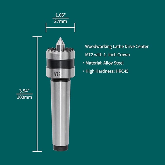 MT2 Wood Lathe Drive Center with 1 inch Crown Wood Lathe Turning Tools Accessories