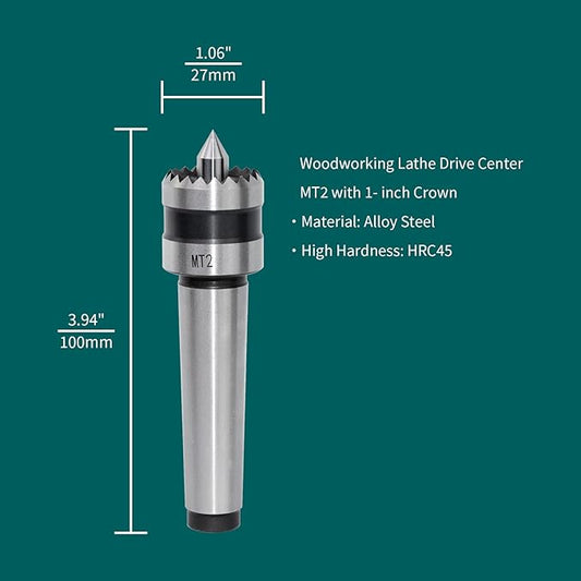 MT2 Wood Lathe Drive Center with 1 inch Crown Wood Lathe Turning Tools Accessories