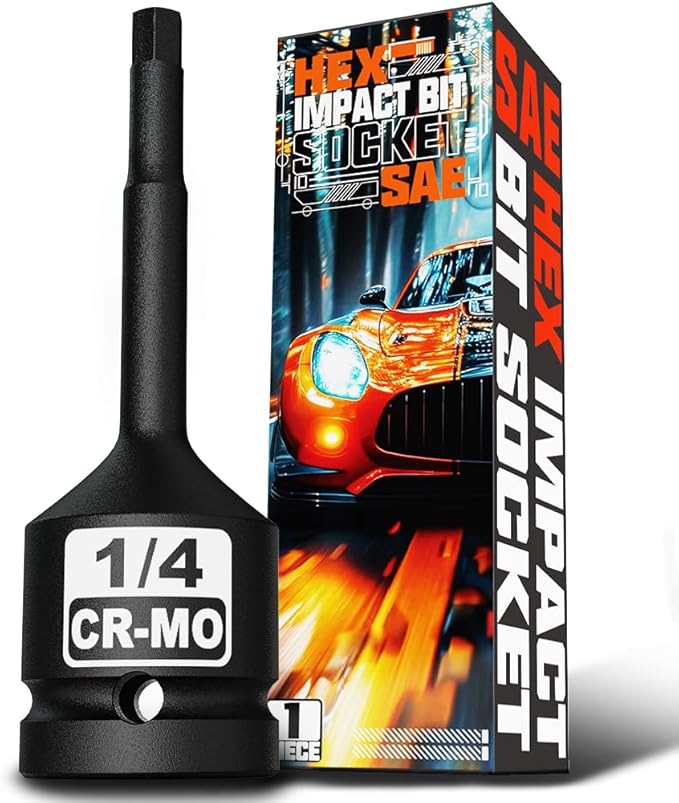 1/2" Drive H1/4-Inch Impact Hex Bit Socket, SAE Allen Bit Socket, Cr-Mo Steel, Removing Loosening Hexagon Bolts