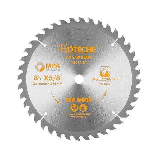 Hoteche 8-1/4-Inch Circular Saw Blade for Wood 40-Tooth Tungsten Carbide-Tipped Blade High-Performance Professioal Saw Blade for Miter Saw and Table Saws, Hole Size 5/8-inch