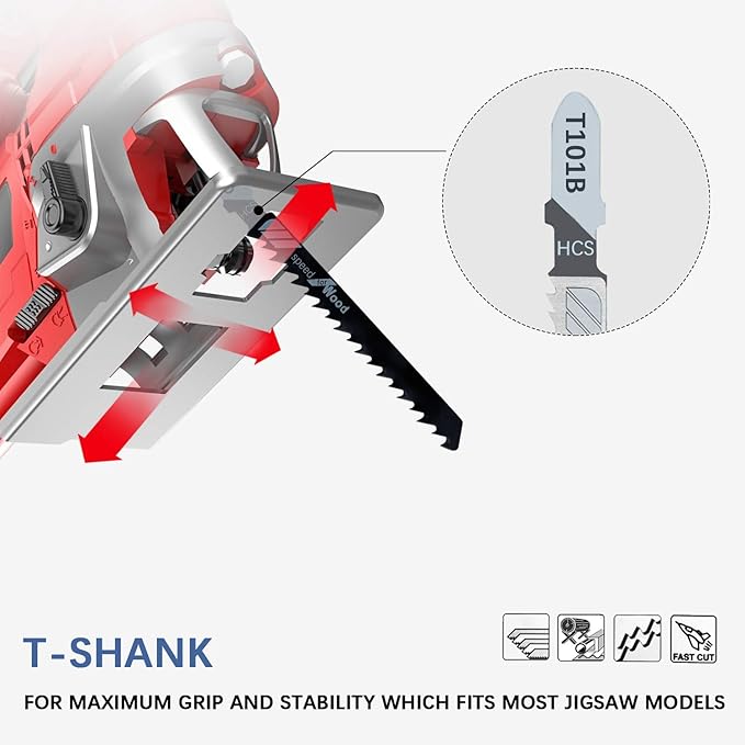 TAROSE 20-Piece T119BO 3 Inch 12 TPI Assorted T-Shank Scrolling Jig Saw Blades Set for Precision Cutting Wood