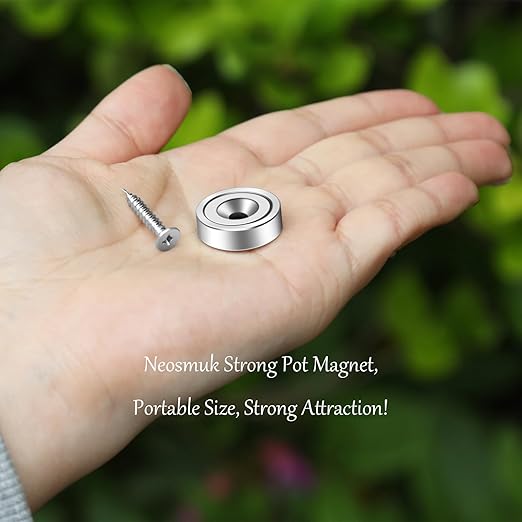 Neosmuk Magnets with Screws,40lbs+ Heavy Duty Rare Earth Neodymium Mounting Magnets with Holes, Countersunk Round Disc Industrial Magnets for Wall Mounting, 6 Pack