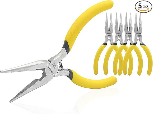 BOOSDEN 5" Needle Nose Pliers, Long Nose Pliers Set with Side Cutter,Mini Fine Needle Nose Pliers with Comfort Grip, Precision Small Needle Nose Plier for Electronics, Craft, Jewelry Making, 5 PACK
