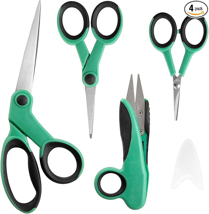 4-Piece Professional Tailor Sewing Scissors Set - 8.1" Heavy Duty Sharp Blades, 4" Detail, 5.1" Embroidery, 5" Thread Snips with Ergonomic Comfortable Handle