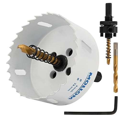 Mollom (76mm | 3") HSS M42 with 8% Cobalt BI-Metal Hole Saw with 2 Pilot Drill Bits & Arbor Smooth Cutting for PVC,Drywall,Wood,Plastic,Gypsum Board,Rubber