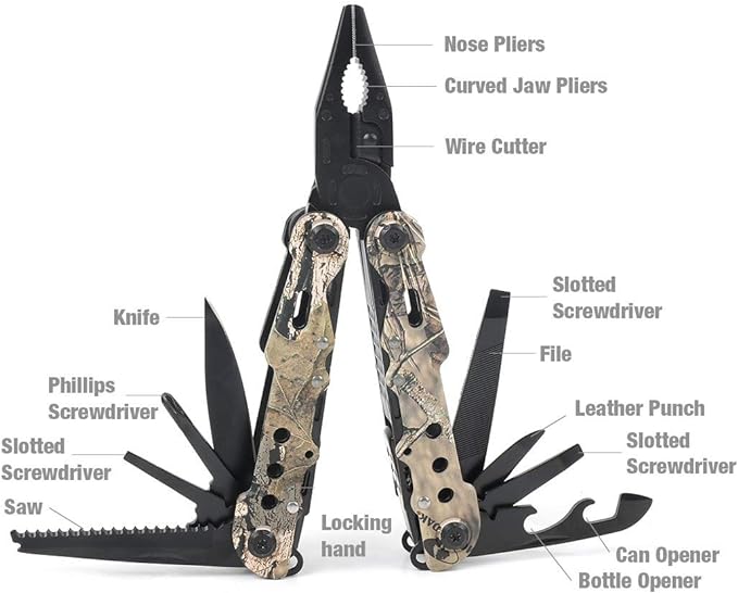 MOSSY OAK Multitool, 13-in-1 Folding Multi Tool Plier with Nylon Sheath, Stainless Steel Camo EDC Tool, Portable Pocket Knife for Camping, Survival, Hunting, Hiking, Outdoor & Christmas Gifts for Men