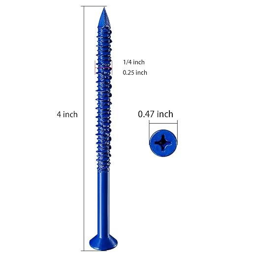 (30pcs) 1/4''x4 Concrete Screw Anchor Blue Flat Head for Anchoring to Masonry, Block or Brick Stucco