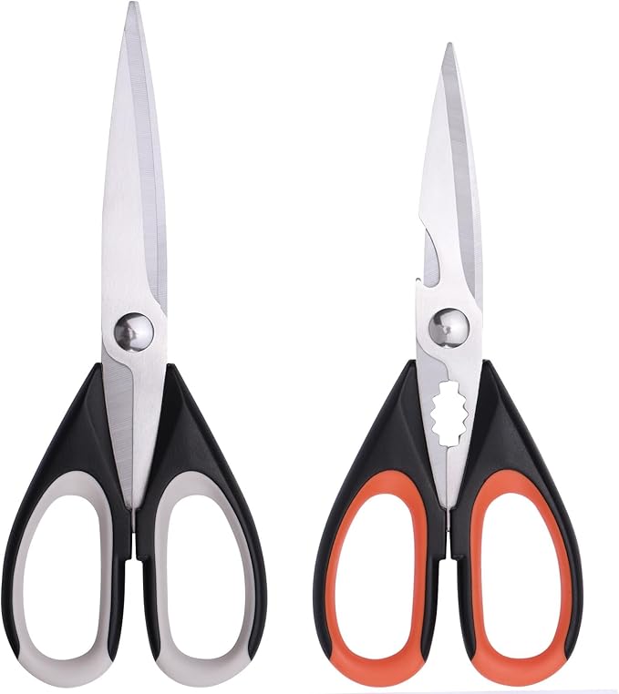 2-Pack Kitchen Scissors Heavy Duty, Stainless Steel All-Purpose Cooking Shears, Dishwasher Safe with Protective Sheath, Ideal for Meat/Poultry/Vegetables/Home Use