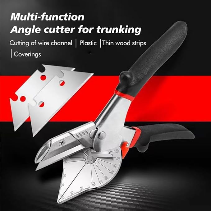 Multi Angle Miter Shear Cutter, Adjustable at 45 to 135 Degree Angle Scissors Hand Tools for Cutting Soft Wood, Plastic, PVC and More, with Replacement Blades(black)