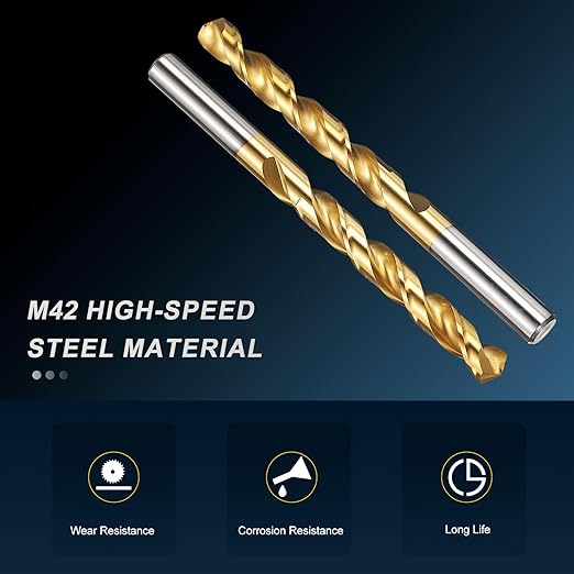 PATIKIL 11.1mm Drill Bit, M42 8% Cobalt High-Speed Steel Jobber Straight Shank 135° Titanium Nitride (TiN) Coated for Hard Metal Stainless Steel - 1 Pack