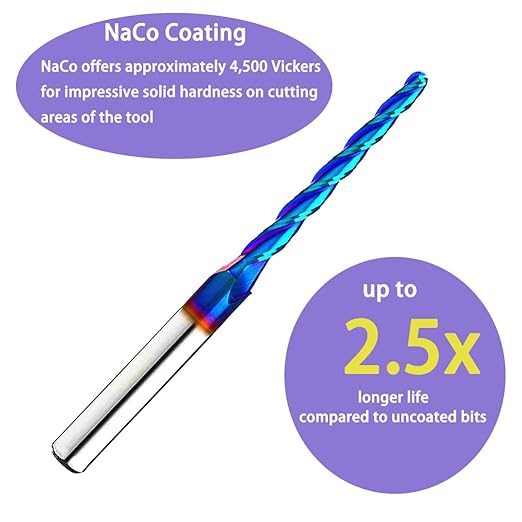 1 Degree Tapered Ball Nose CNC Router Bits End Mills Solid Carbide Spiral Up Cut 2D&3D Carving bits 1/4 Inch Shank with 1/8 Diameter Overall Length 3 Inch SQ333