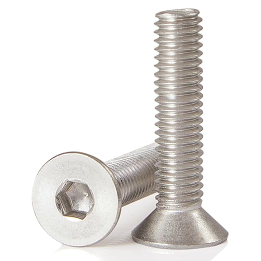 M6-1.0 x 45mm 20PCS Flat Head Hex Socket Cap Screws, Countersunk Bolts, Stainless Steel 304, Metric Allen Drive, Fully Threaded, Bright Finish