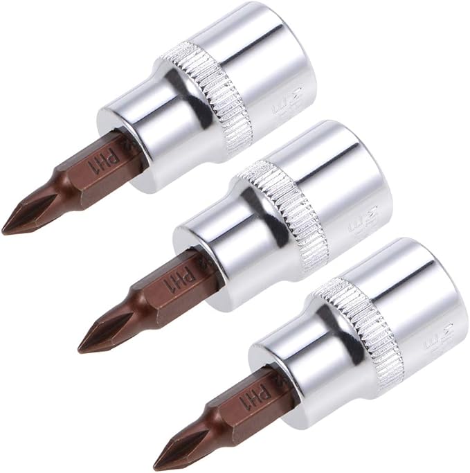uxcell 3/8" Drive x PH1 Phillips Bit Socket, S2 Steel Bits, CR-V Sockets 48mm Length (For Hand Use Only) 3pcs