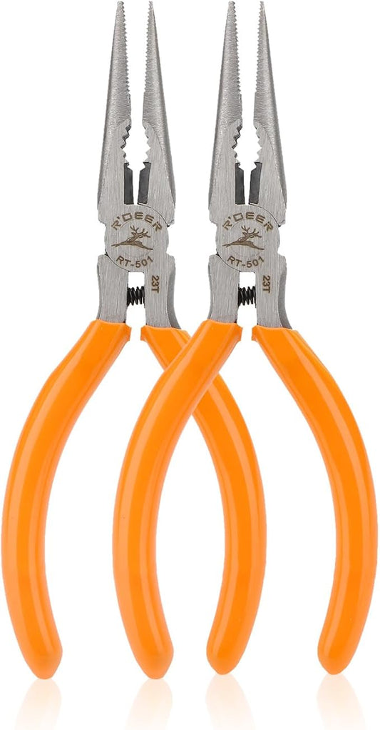 Rongon Small Needle Nose Pliers, 5??Long Nose Plier for Wire Bending, 2 Pack High Carbon Steel Serrated Jaw Pliers for Electronics & Jewelry, Stainless Steel Craft Tools with Non-Slip Grips(2Pcs)