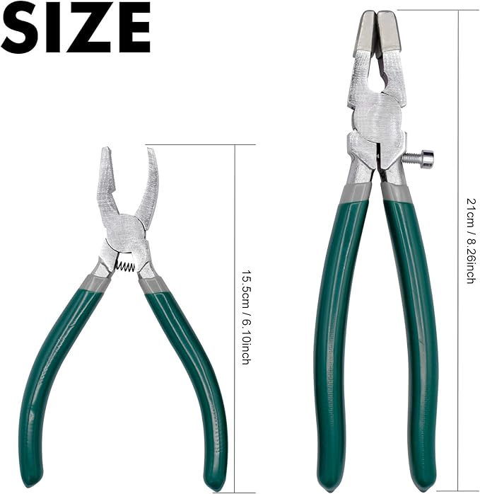 9Pcs Heavy Duty Glass Cutter Tool, Glass Cutting Kit, Glass Running Breaking Pliers, Breaker Grozer Pliers with Curved Jaws,Glass Cutters for Stained Glass, Mosaics, Fusing, Breaking