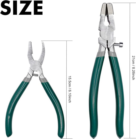 9Pcs Heavy Duty Glass Cutter Tool, Glass Cutting Kit, Glass Running Breaking Pliers, Breaker Grozer Pliers with Curved Jaws,Glass Cutters for Stained Glass, Mosaics, Fusing, Breaking