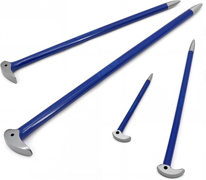 Rolling Head Pry Bar Set (6", 12", 16", 20") ??4-Piece Heavy Duty Ladyfoot Pry Bars in Molded Plastic Case, Heat-treated Alloy Steel for Automotive, Construction & Demolition