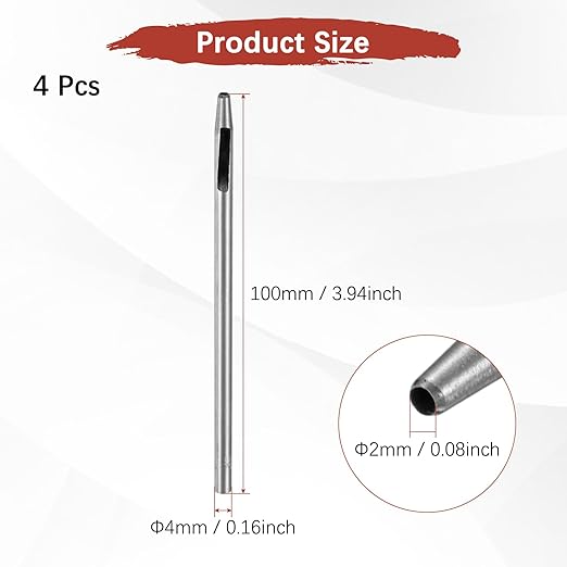 2MM Leather Hole Punch Tool [4PCS] - Metal Round Belt Hole Puncher Use for Leather Working & Belts & Watch Band & Paper & Plastic - [Silver Tone] Round Hollow Tools
