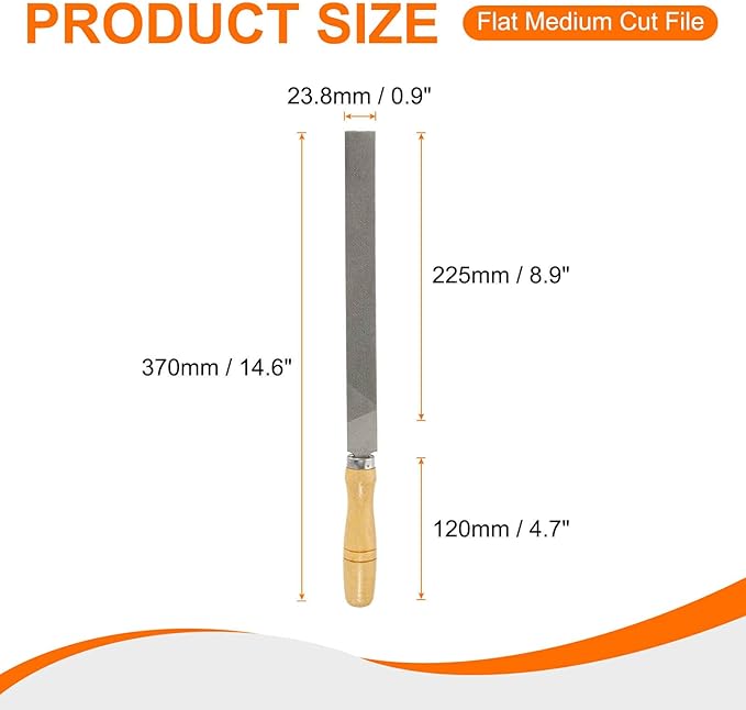 HARFINGTON Flat Medium Cut File 10" Double Cut Teeth High Carbon Steel Hand Rasp File with Wood Handle for Metal Wood Deburring Removing
