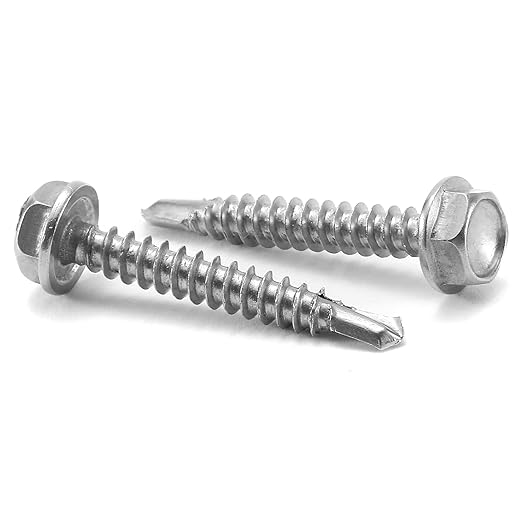 #10 x 1-1/4" Sheet Metal Screws 100PCS 410 Stainless Steel Hex Washer Head Fast Self Tapping Screws by SG TZH