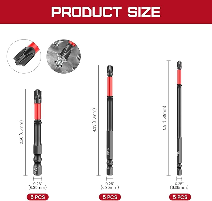 15 Pack FPH2 Impact Screwdriver Bit Set, Universal 1/4 Inch Hex Shank Bits with Multiple Sizes for Electrical Work and Home Projects(6.5cm,11cm,15cm)