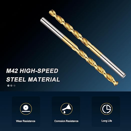 PATIKIL 4.5mm Drill Bit, M42 8% Cobalt High-Speed Steel Jobber Straight Shank 135° Titanium Nitride (TiN) Coated for Hard Metal Stainless Steel - 6 Pack