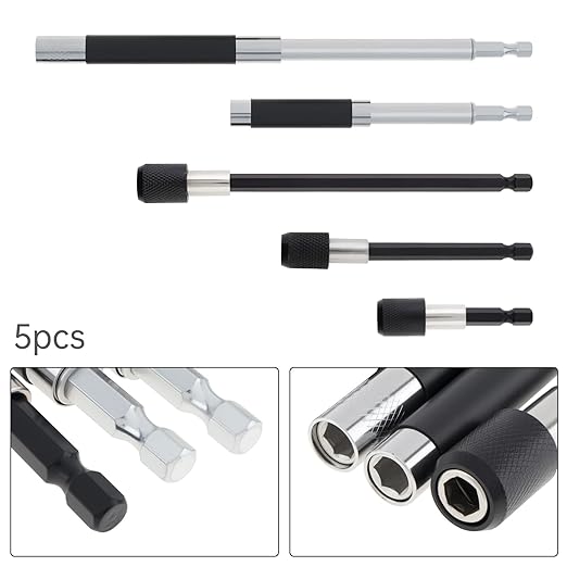 ChgImposs 5PCS Magnetic Drill Bit Extension Set ??60/100/150MM (2-3/8",4",6",) Fixed + 80/120MM(3.15"/4.72") Adjustable Magnetic Screwdriver Bit Holders, 1/4" Hex Quick Release Adapter