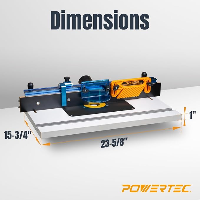 POWERTEC Benchtop Router Table with Steel Stand and Adjustable Fence ??24" x 16" MDF Laminated Top, Insert Plate, 2-1/2" Dust Port, Fence Stop, Featherboard & Additional Accessories (71402V)