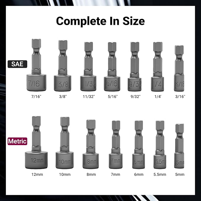 14pcs Power Nuts Driver Drill Bit Tools Set Metric Socket Wrench Screw 1/4'' Driver Hex Keys