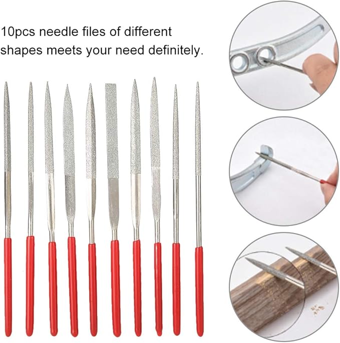 10Pcs Wood RASP with Premium Grade Steel Hand File, Round Hand RASP, Half Round Flat & Needle Files, Filing Tool Woodworking DIY Mini Handcraft Wood Rasp Files Needle Set for Sharping Wood