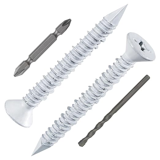 WenSilon(100 PCS) 1/4" x1-3/4 White Concrete Screw Anchor White Flat Head for Anchoring to Masonry, Block or Brick Stucco